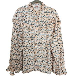 MAZIK PUFF SLEEVE RUFFLE DETAIL FLORAL LONG SLEEVE BOHO BLOUSE SIZE LARGE NWOT